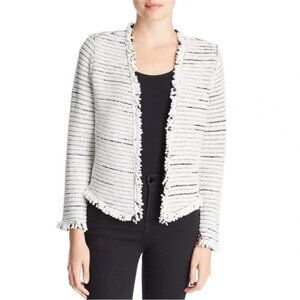 Nic+Zoe Planetary Mix Jacket Women's  White Black Tweed Fringe Classy Blazer- PS